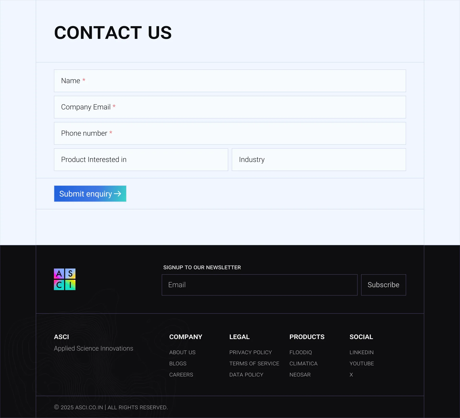Contact form and footer