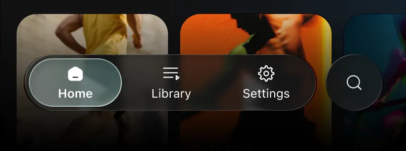 Floating glass tab bar, dark mode