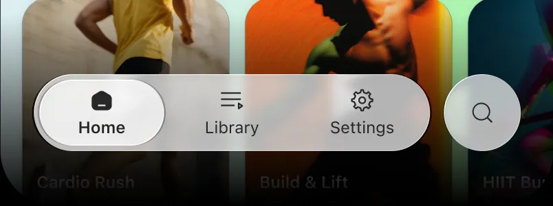 Floating glass tab bar, light mode