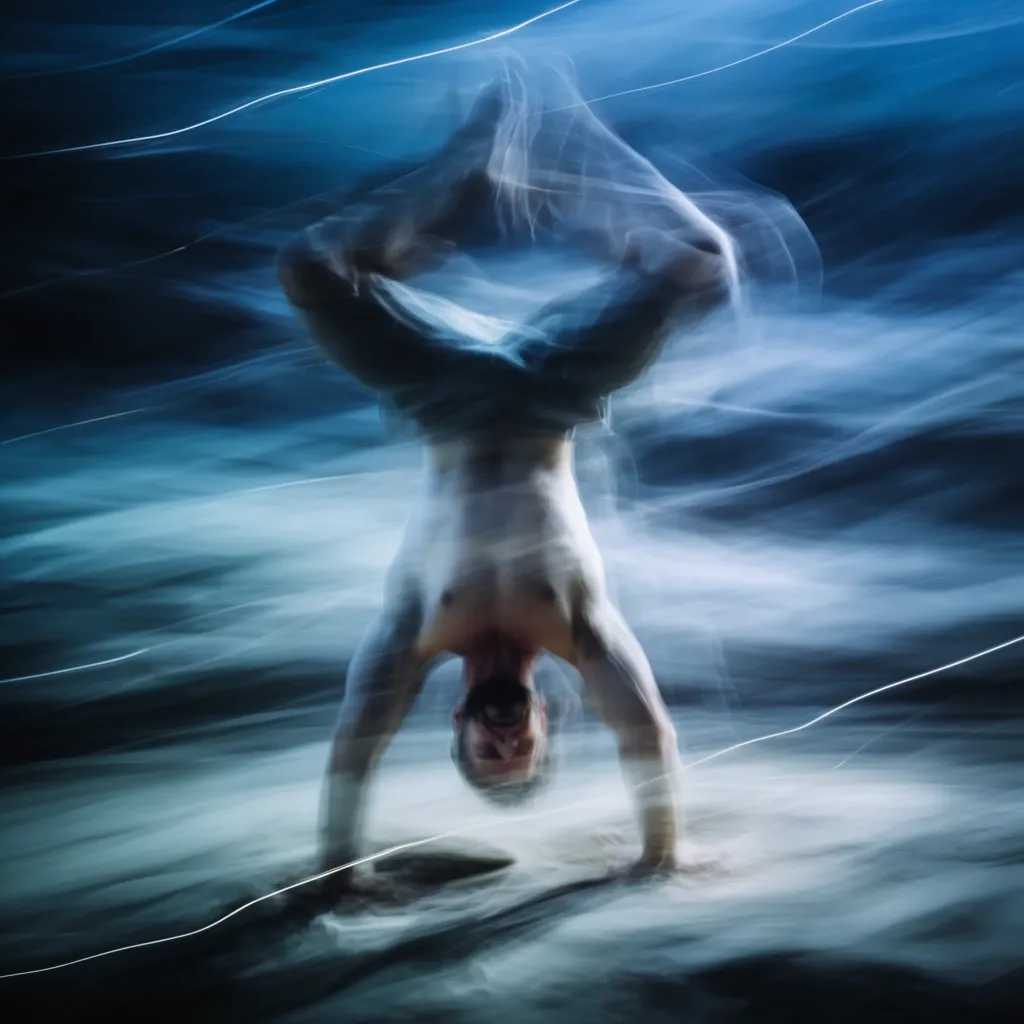 Handstand in water, long exposure