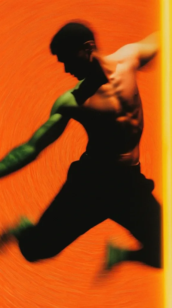 Silhouetted leap against orange