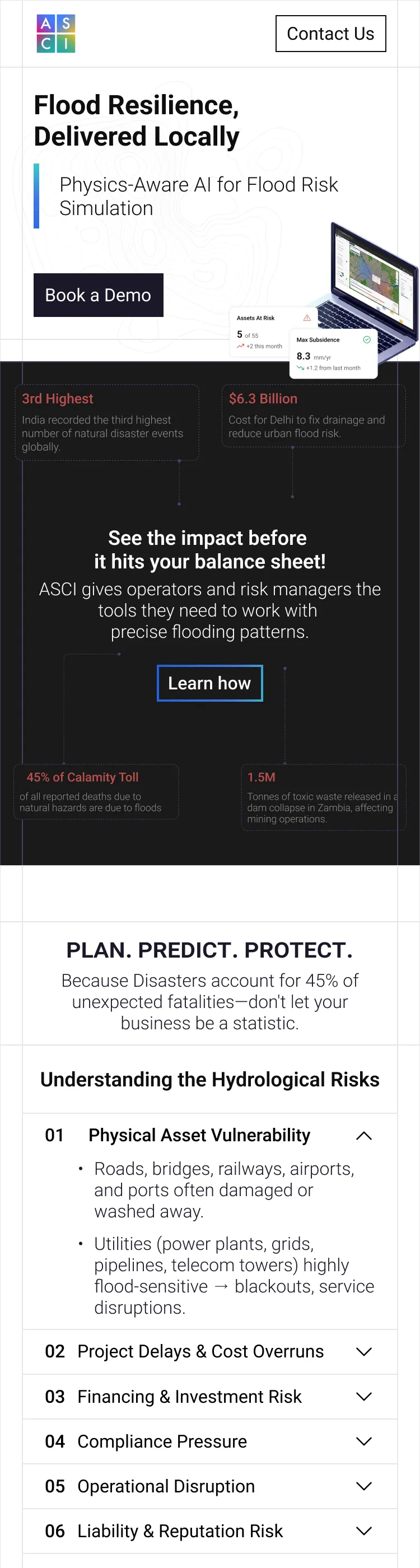 The same page at mobile width