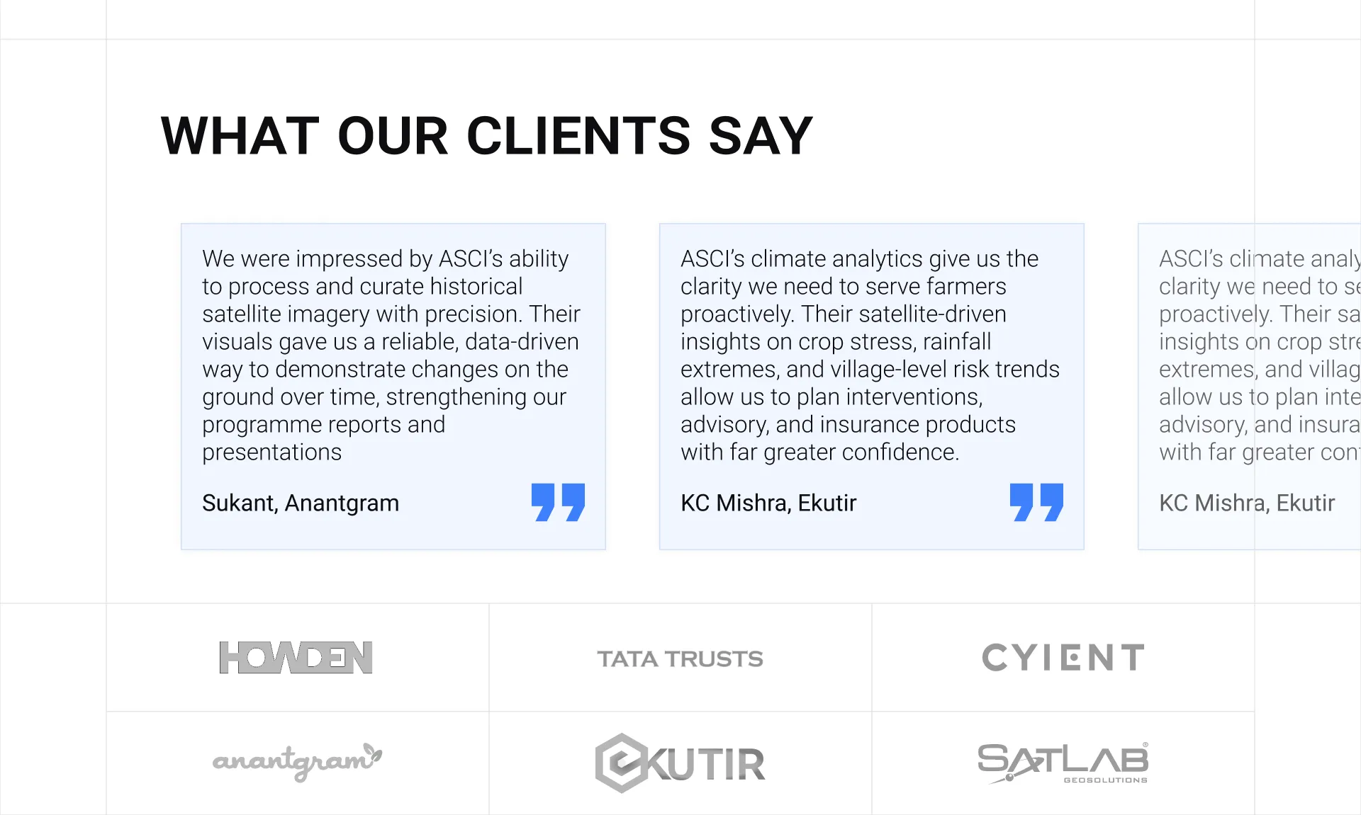 Testimonials and client logos