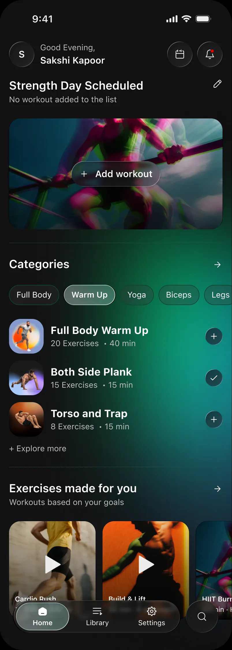 Strength day, empty, dark mode
