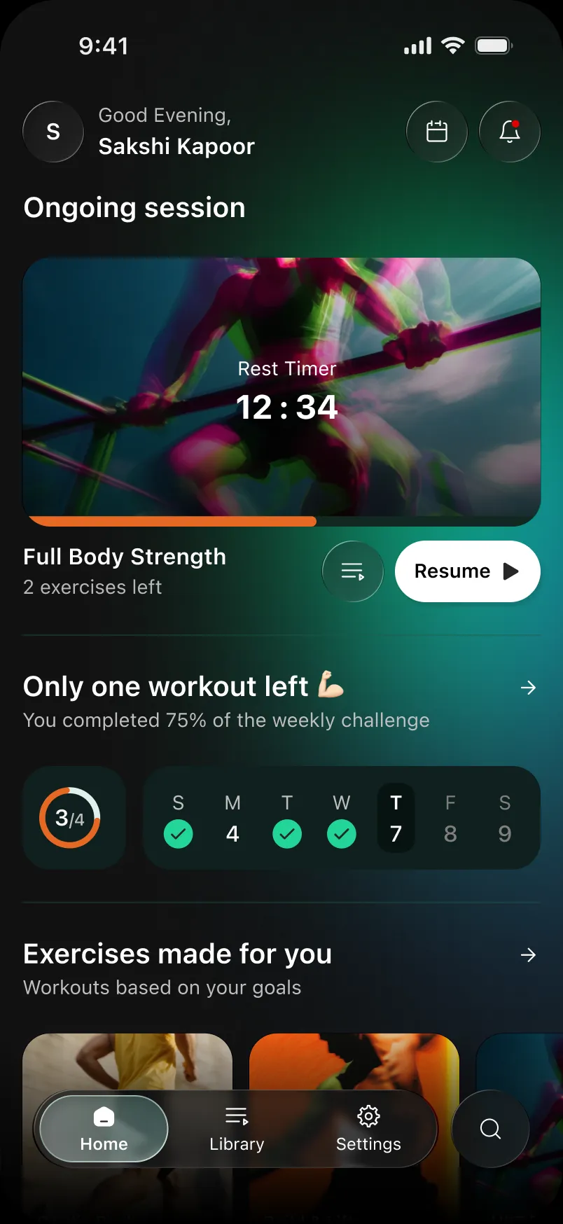 Workout ongoing, dark mode