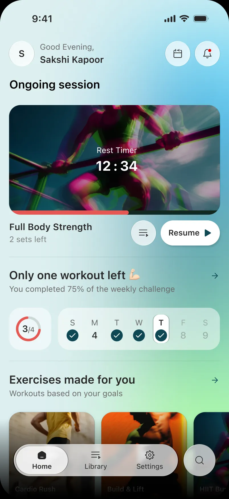 Workout ongoing, light mode
